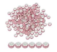 PATIKIL European Large Hole Beads, 120 Pcs Rhinestone Sparkle Crystal Beads Charm Spacer Craft Beads for Pens Bracelet Making DIY Crafting, Pink