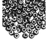 PATIKIL Evil Eye Beads, 65 Pcs 8mm Flat Round Evil Eye Charm for DIY Bracelet Earring Necklace Jewelry Craft Making, Black