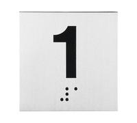 PATIKIL Exam Room Number Sign, 4" x 4" Number 1 Sign with Braille and Tactile Self-Adhesive Identification for Test Center Office Assistance, Black on Silver
