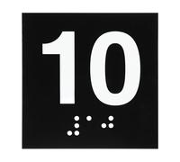 PATIKIL Exam Room Number Sign, 4" x 4" Number 10 Sign with Braille and Tactile Self-Adhesive Identification for Test Center Office Assistance, White on Black