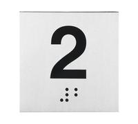 PATIKIL Exam Room Number Sign, 4" x 4" Number 2 Sign with Braille and Tactile Self-Adhesive Identification for Test Center Office Assistance, Black on Silver