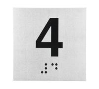 PATIKIL Exam Room Number Sign, 4" x 4" Number 4 Sign with Braille and Tactile Self-Adhesive Identification for Test Center Office Assistance, Black on Silver