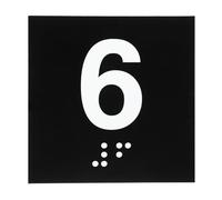PATIKIL Exam Room Number Sign, 4" x 4" Number 6 Sign with Braille and Tactile Self-Adhesive Identification for Test Center Office Assistance, White on Black