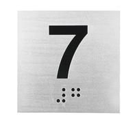 PATIKIL Exam Room Number Sign, 4" x 4" Number 7 Sign with Braille and Tactile Self-Adhesive Identification for Test Center Office Assistance, Black on Silver
