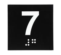 PATIKIL Exam Room Number Sign, 4" x 4" Number 7 Sign with Braille and Tactile Self-Adhesive Identification for Test Center Office Assistance, White on Black