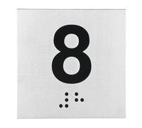 PATIKIL Exam Room Number Sign, 4" x 4" Number 8 Sign with Braille and Tactile Self-Adhesive Identification for Test Center Office Assistance, Black on Silver
