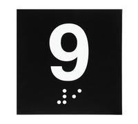 PATIKIL Exam Room Number Sign, 4" x 4" Number 9 Sign with Braille and Tactile Self-Adhesive Identification for Test Center Office Assistance, White on Black