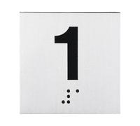 PATIKIL Exam Room Number Sign, 6" x 6" Number 1 Sign with Braille and Tactile Self-Adhesive Identification for Test Center Office Assistance, Black on Silver