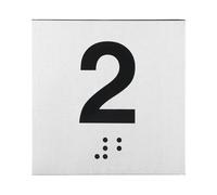 PATIKIL Exam Room Number Sign, 6" x 6" Number 2 Sign with Braille and Tactile Self-Adhesive Identification for Test Center Office Assistance, Black on Silver