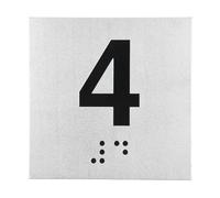 PATIKIL Exam Room Number Sign, 6" x 6" Number 4 Sign with Braille and Tactile Self-Adhesive Identification for Test Center Office Assistance, Black on Silver
