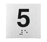 PATIKIL Exam Room Number Sign, 6" x 6" Number 5 Sign with Braille and Tactile Self-Adhesive Identification for Test Center Office Assistance, Black on Silver
