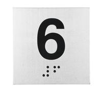 PATIKIL Exam Room Number Sign, 6" x 6" Number 6 Sign with Braille and Tactile Self-Adhesive Identification for Test Center Office Assistance, Black on Silver