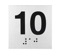 PATIKIL Exam Room Number Sign, 8" x 8" Number 10 Sign with Braille and Tactile Self-Adhesive Identification for Test Center Office Assistance, Black on Silver