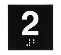 PATIKIL Exam Room Number Sign, 8" x 8" Number 2 Sign with Braille and Tactile Self-Adhesive Identification for Test Center Office Assistance, White on Black