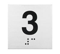 PATIKIL Exam Room Number Sign, 8" x 8" Number 3 Sign with Braille and Tactile Self-Adhesive Identification for Test Center Office Assistance, Black on Silver