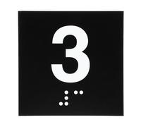 PATIKIL Exam Room Number Sign, 8" x 8" Number 3 Sign with Braille and Tactile Self-Adhesive Identification for Test Center Office Assistance, White on Black