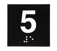 PATIKIL Exam Room Number Sign, 8" x 8" Number 5 Sign with Braille and Tactile Self-Adhesive Identification for Test Center Office Assistance, White on Black