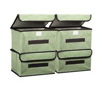 PATIKIL Fabric Collapsible Storage Bin 10.2 x 7.5 x 6.3 Inch, 4 Pcs Foldable Storage Box Cube with Lids and Handle Organizer Container for Home Bedroom Closet Clothes, Light Green