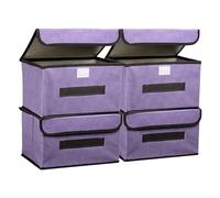 PATIKIL Fabric Collapsible Storage Bin 10.2 x 7.5 x 6.3 Inch, 4 Pcs Foldable Storage Box Cube with Lids and Handle Organizer Container for Home Bedroom Closet Clothes, Purple