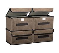 PATIKIL Fabric Collapsible Storage Bin 10.2 x 7.5 x 6.3 Inch, 4 Pcs Foldable Storage Box Cube with Lids and Handle Organizer Container for Home Bedroom Closet Clothes, Brown