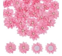 PATIKIL Fabric Flowers, 15 Pcs 2" Rhinestone Pearls Sewing Fabric Flowers for DIY Crafts Appliques Wedding Birthday Party Decoration, Dark Pink