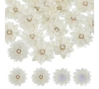 PATIKIL Fabric Flowers, 15 Pcs 2" Rhinestone Pearls Sewing Fabric Flowers for DIY Crafts Appliques Wedding Birthday Party Decoration, White