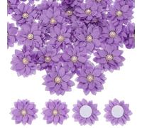PATIKIL Fabric Flowers, 15 Pcs 2" Rhinestone Pearls Sewing Fabric Flowers for DIY Crafts Appliques Wedding Birthday Party Decoration, Purple
