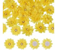 PATIKIL Fabric Flowers, 30 Pcs 2" Rhinestone Pearls Sewing Fabric Flowers for DIY Crafts Appliques Wedding Birthday Party Decoration, Yellow