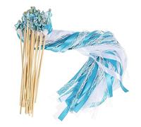 PATIKIL Fairy Wands, 24 Pack Ribbon Lace Streamers with Bells Silk Stick for Wedding Party Birthday Activities Holiday Celebration (Sky Blue, White)