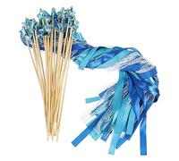 PATIKIL Fairy Wands, 24 Pack Ribbon Lace Streamers with Bells Silk Stick for Wedding Party Birthday Activities Holiday Celebration (Blue, Sapphire)