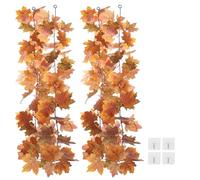 PATIKIL Fall Garland 5.7Ft/Piece, 2 Pack Artificial Autumn Foliage Garland Maple Leaves Hanging Vines Leaf Decorations for Home Wedding Fireplace Party,Red/Yellow/Bronze