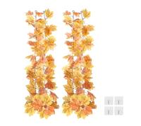 PATIKIL Fall Garland 5.7Ft/Piece, 2 Pack Artificial Autumn Foliage Garland Maple Leaves Hanging Vines Leaf Decoration for Home Wedding Fireplace,Bright Yellow/Bronze