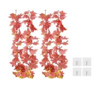 PATIKIL Fall Garlands 5.7Ft/Piece, 2 Pack Artificial Autumn Foliage Garland Maple Leaves Hanging Vines Leaf Decoration for Home Wedding Fireplace Party,Red