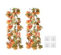 PATIKIL Fall Garlands 5.7Ft/Piece, 2 Pack Artificial Autumn Foliage Garland Maple Leaves Hanging Vines Leaf Decoration for Home Wedding Fireplace Party,Yellow/Green
