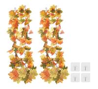 PATIKIL Fall Garlands 6.6Ft/Piece, 2 Pack Artificial Autumn Foliage Garland Maple Leaves Hanging Vines Leaf Decor for Home Wedding Fireplace Party,Red/Deep Green/Yellow