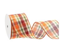 PATIKIL Fall Wired Edge Ribbons 2-1/2 Inch x 10 Yard, Fall Plaid Burlap Ribbon Check Ribbon for Thanksgiving Autumn Party DIY Craft Big Bows Wreath Wrapping, Gold/Green