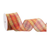 PATIKIL Fall Wired Edge Ribbons 2-1/2 Inch x 10 Yard, Fall Plaid Burlap Ribbon Check Ribbon for Thanksgiving Autumn Party DIY Craft Big Bows Wreath Wrapping, Orange/White/Yellow