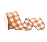 PATIKIL Fall Wired Edge Ribbons 2-1/2 Inch x 10 Yard, Fall Plaid Burlap Ribbon Check Ribbon for Thanksgiving Autumn Party DIY Craft Big Bows Wreath Wrapping, Orange/White