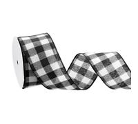 PATIKIL Fall Wired Edge Ribbons 2-1/2 Inch x 10 Yard, Fall Plaid Burlap Ribbon Check Ribbon for Thanksgiving Autumn Party DIY Craft Big Bows Wreath Wrapping, Black/White