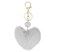 PATIKIL Faux Fur Pom Pom Keychain, Artificial Cute Puff Ball Keychain Heart Fluffy Charm Plush Pendant Chains for Purse Backpack Car Key Bag Tote Handbag, Light Grey