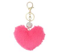 PATIKIL Faux Fur Pom Pom Keychain, Artificial Cute Puff Ball Keychain Heart Fluffy Charm Plush Pendant Chains for Purse Backpack Car Key Bag Tote Handbag, Rose Red