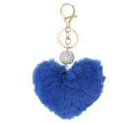 PATIKIL Faux Fur Pom Pom Keychain, Artificial Cute Puff Ball Keychain Heart Fluffy Charm Plush Pendant Chains for Purse Backpack Car Key Bag Tote Handbag, Navy Blue