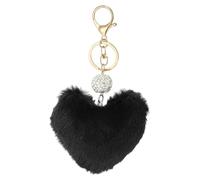 PATIKIL Faux Fur Pom Pom Keychain, Artificial Cute Puff Ball Keychain Heart Fluffy Charm Plush Pendant Chains for Purse Backpack Car Key Bag Tote Handbag, Black