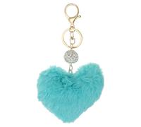 PATIKIL Faux Fur Pom Pom Keychain, Artificial Cute Puff Ball Keychain Heart Fluffy Charm Plush Pendant Chains for Purse Backpack Car Key Bag Tote Handbag, Blue