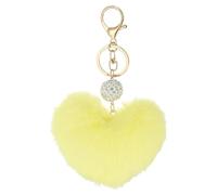 PATIKIL Faux Fur Pom Pom Keychain, Artificial Cute Puff Ball Keychain Heart Fluffy Charm Plush Pendant Chains for Purse Backpack Car Key Bag Tote Handbag, Yellow