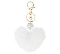 PATIKIL Faux Fur Pom Pom Keychain, Artificial Cute Puff Ball Keychain Heart Fluffy Charm Plush Pendant Chains for Purse Backpack Car Key Bag Tote Handbag, White