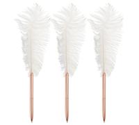 PATIKIL Feather Ballpoint Pen, 3Pcs Fluffy Vintage Feather Quill Pen Refined Plated Rod Wedding Signature Pens for Office Wedding Party Birthday, White/Rose Golden