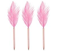PATIKIL Feather Ballpoint Pen, 3Pcs Fluffy Vintage Feather Quill Pen Refined Plated Rod Wedding Signature Pens for Office Wedding Party Birthday, Pink/Rose Golden