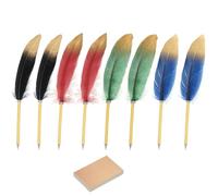 PATIKIL Feather Ballpoint Pens and Sticky Notes Set, 8pcs Quill Writing Pens 60 Sheet Stationery Paper for Signature Party Wedding Gift, Multicolored