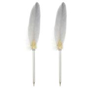PATIKIL Feather Ballpoint Pens Bulk, 2Pcs Black Ink Vintage Plated Rod Quill Writing Pens for Office Wedding Guest Signature Gift, Gray